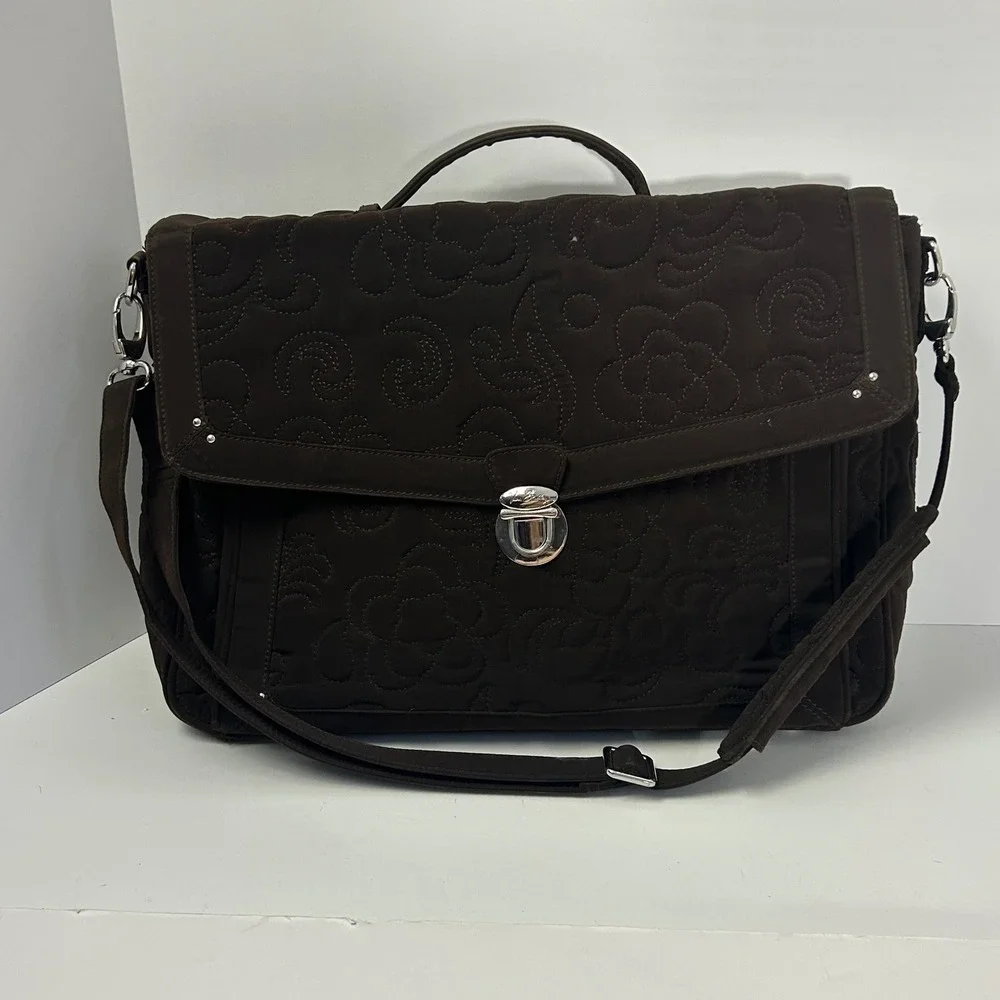 Vera Bradley Brown Quilted Briefcase‎ Messenger Laptop Bag Floral Lining